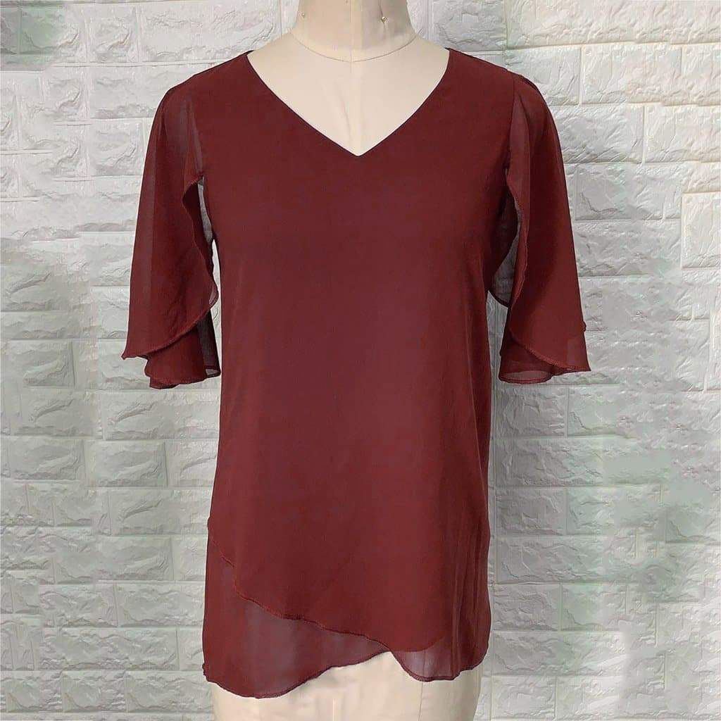 V-neck Ruffle Sleeve Chiffon Top - Image 2