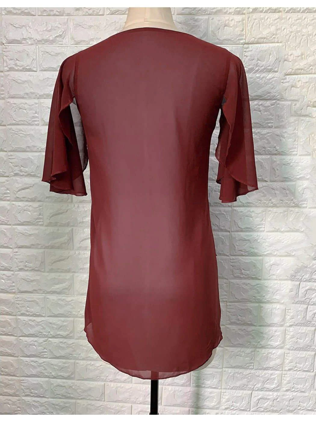V-neck Ruffle Sleeve Chiffon Top - Image 3