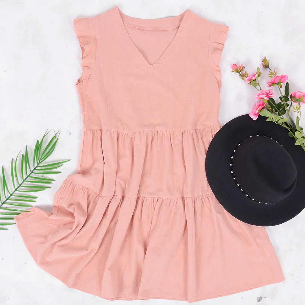V Neck Ruffle Sleeve Dress - Image 6