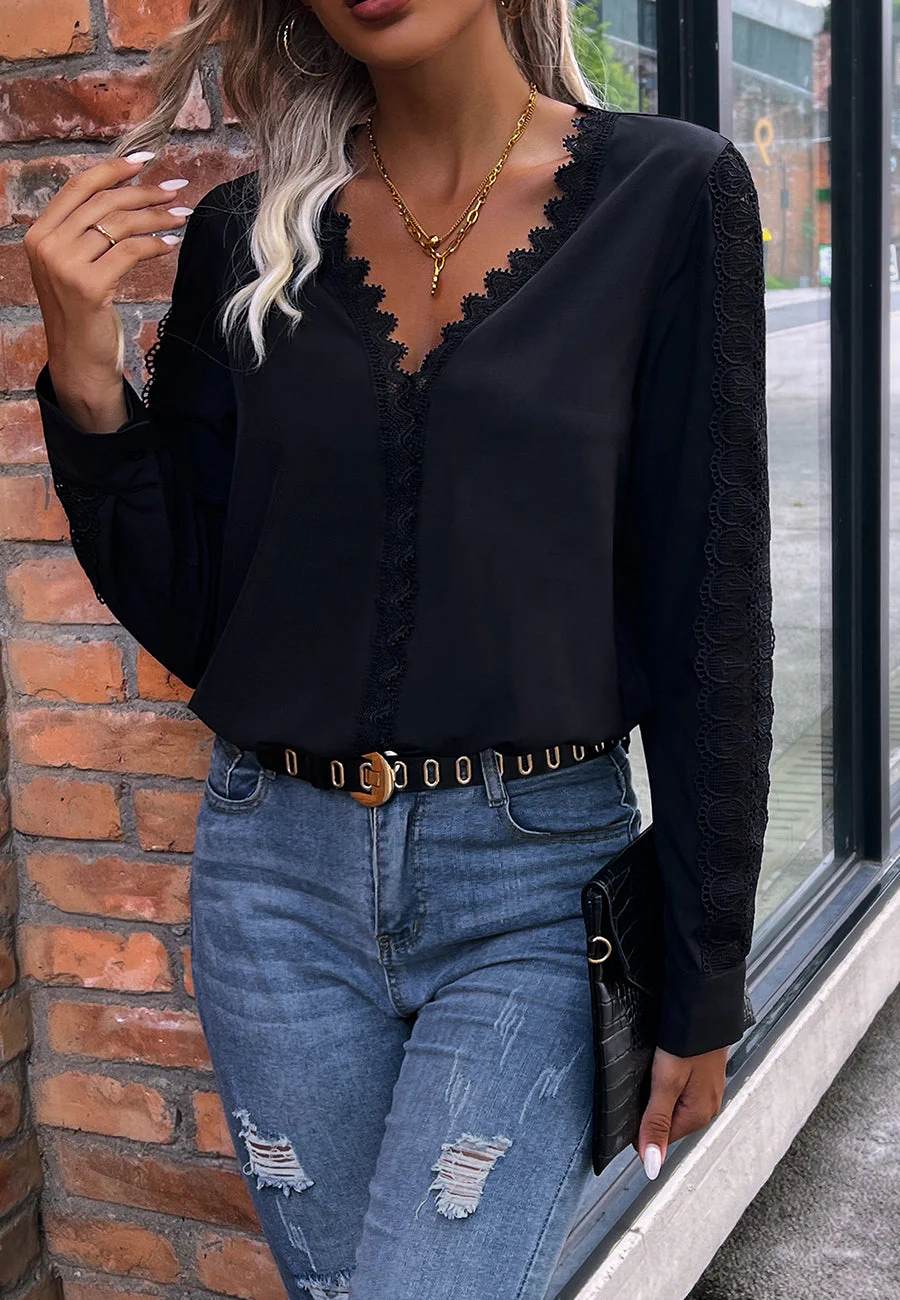 V Neck Scallop Lace Trim Bodysuit - Image 3