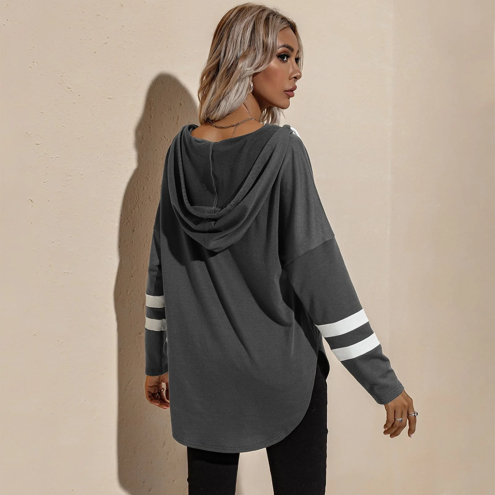 V Neck Sporty Hoodie Sweater - Image 11
