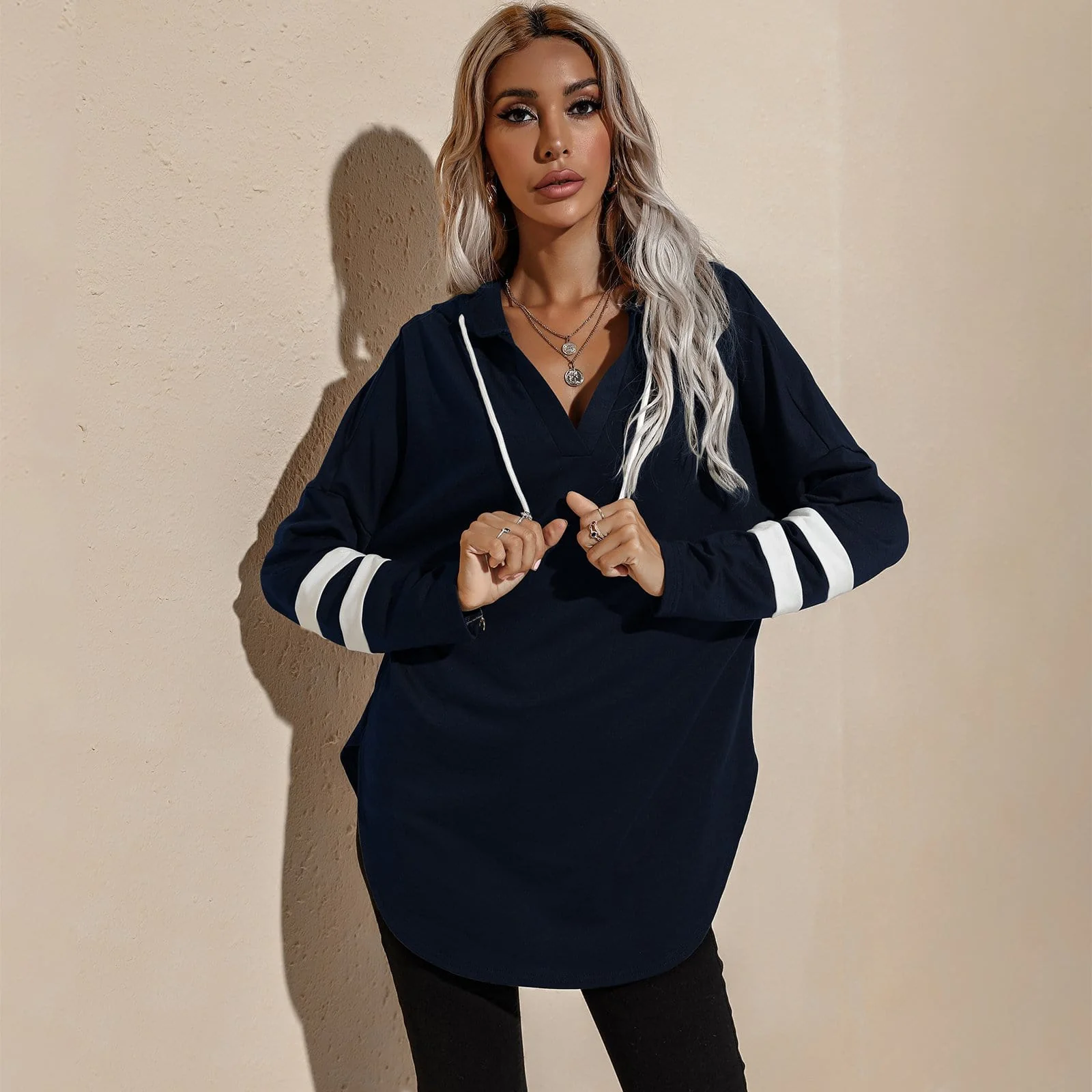 V Neck Sporty Hoodie Sweater - Image 12