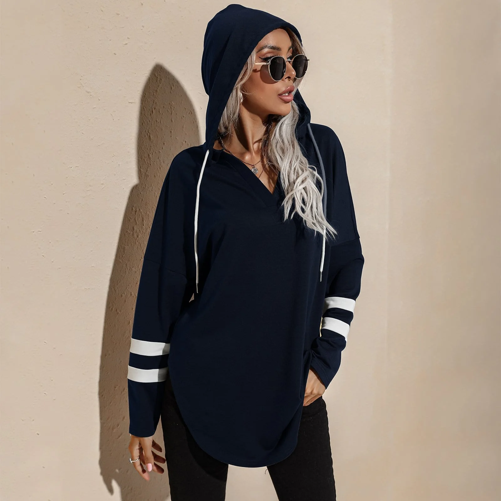 V Neck Sporty Hoodie Sweater - Image 14