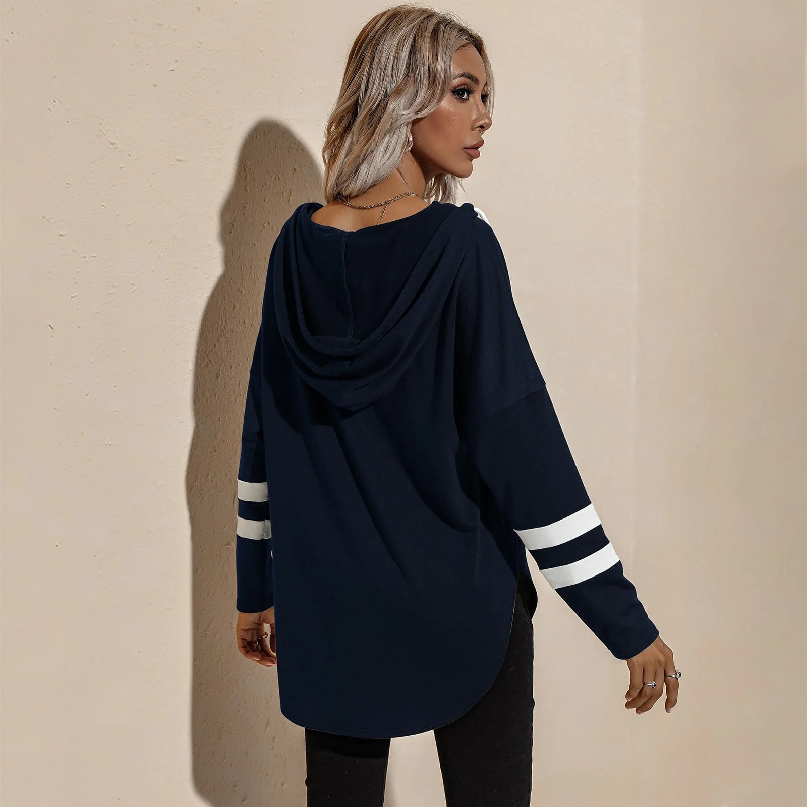 V Neck Sporty Hoodie Sweater - Image 17