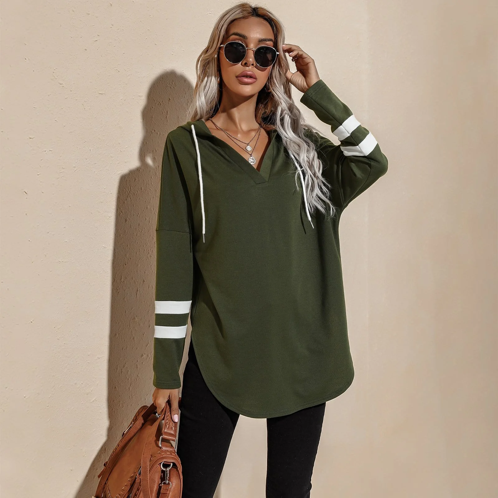 V Neck Sporty Hoodie Sweater - Image 2