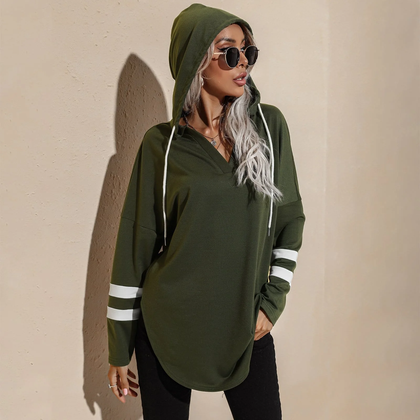 V Neck Sporty Hoodie Sweater - Image 3