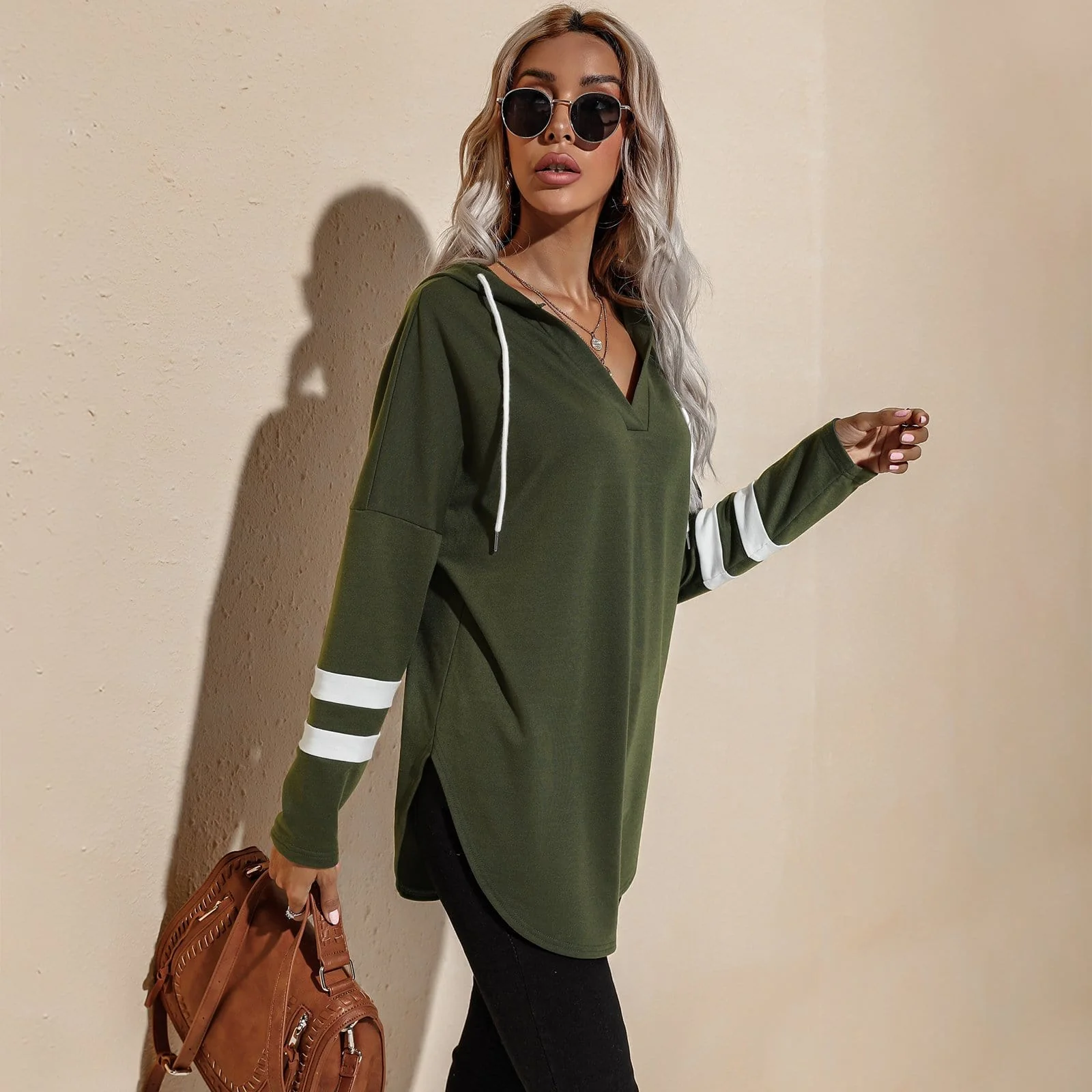 V Neck Sporty Hoodie Sweater - Image 4