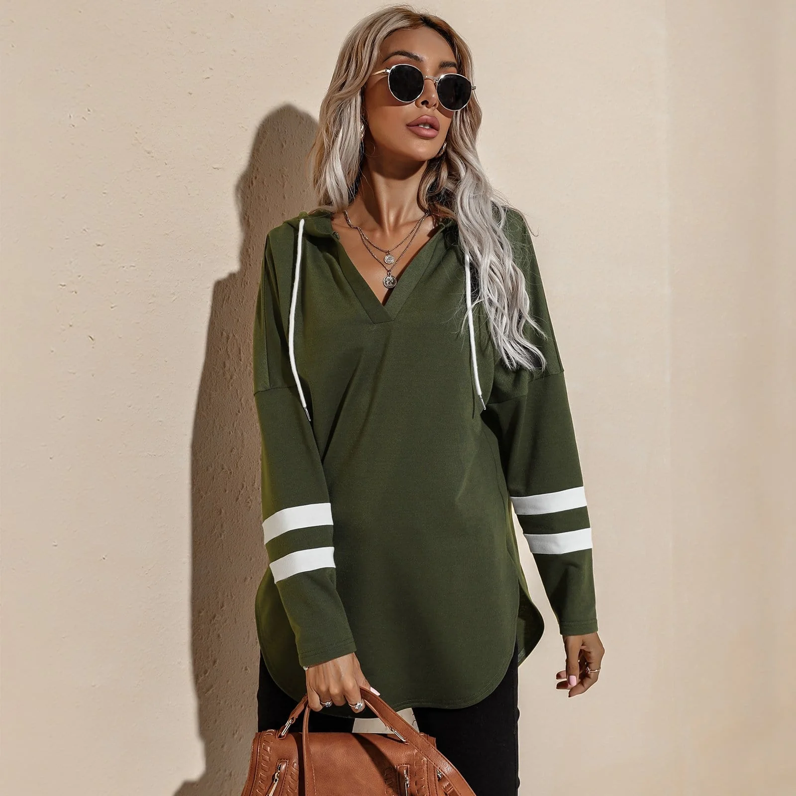 V Neck Sporty Hoodie Sweater - Image 5