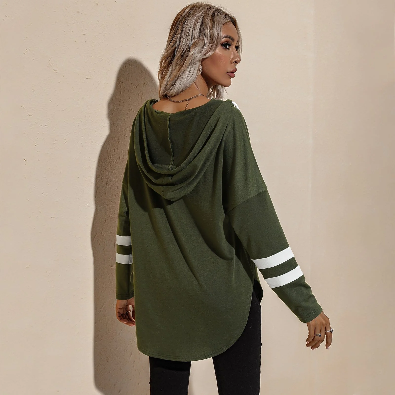 V Neck Sporty Hoodie Sweater - Image 6