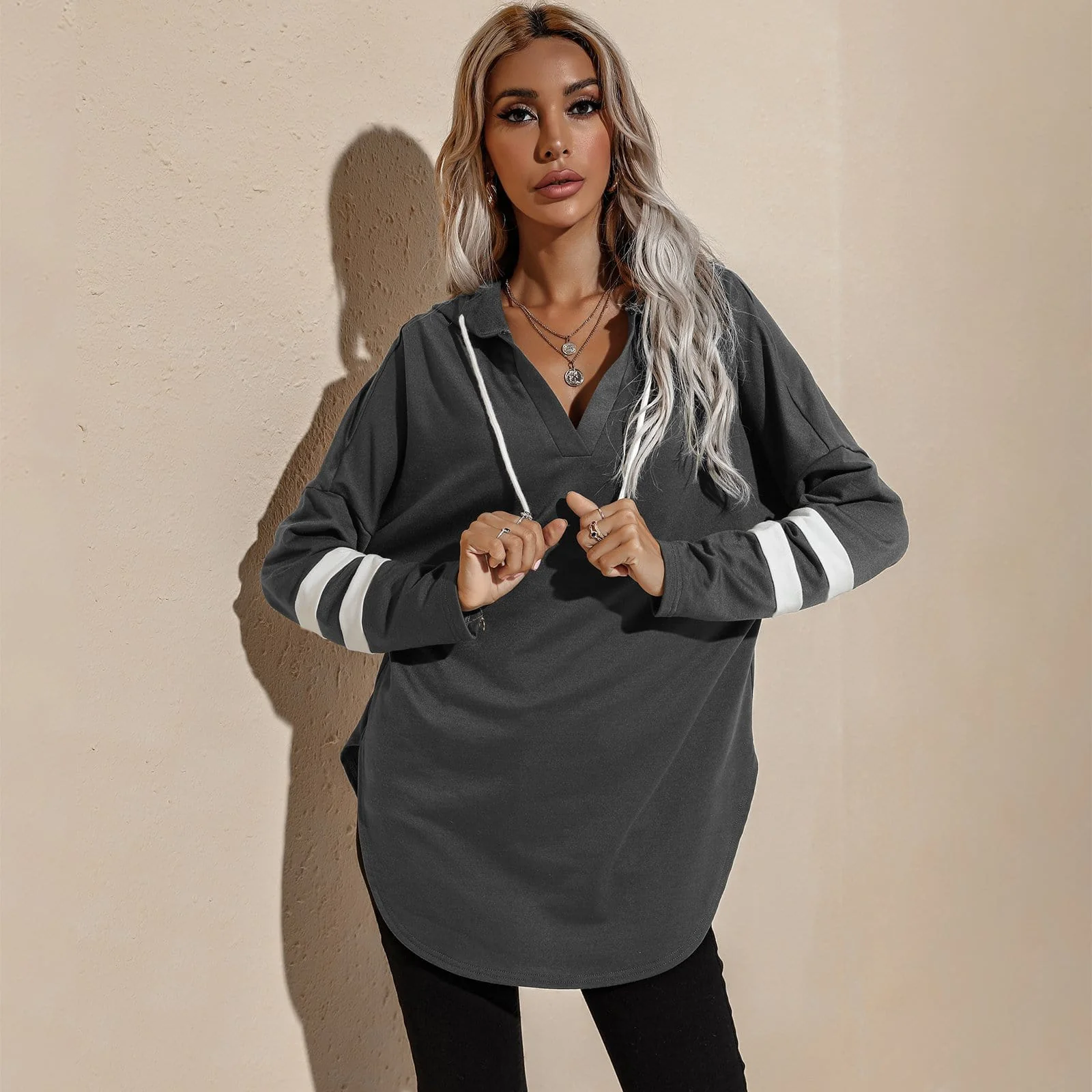 V Neck Sporty Hoodie Sweater - Image 7