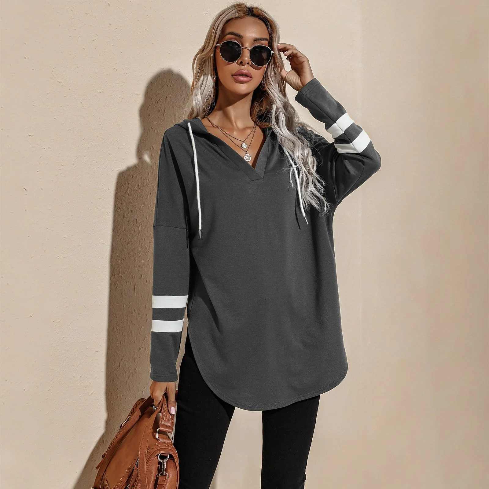 V Neck Sporty Hoodie Sweater - Image 8
