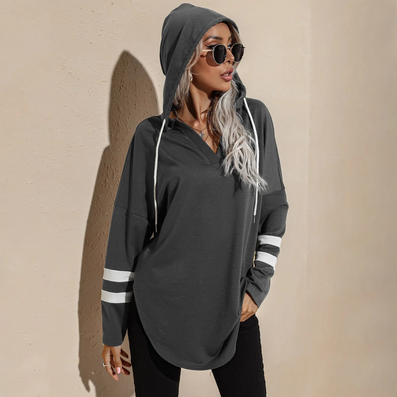 V Neck Sporty Hoodie Sweater - Image 9