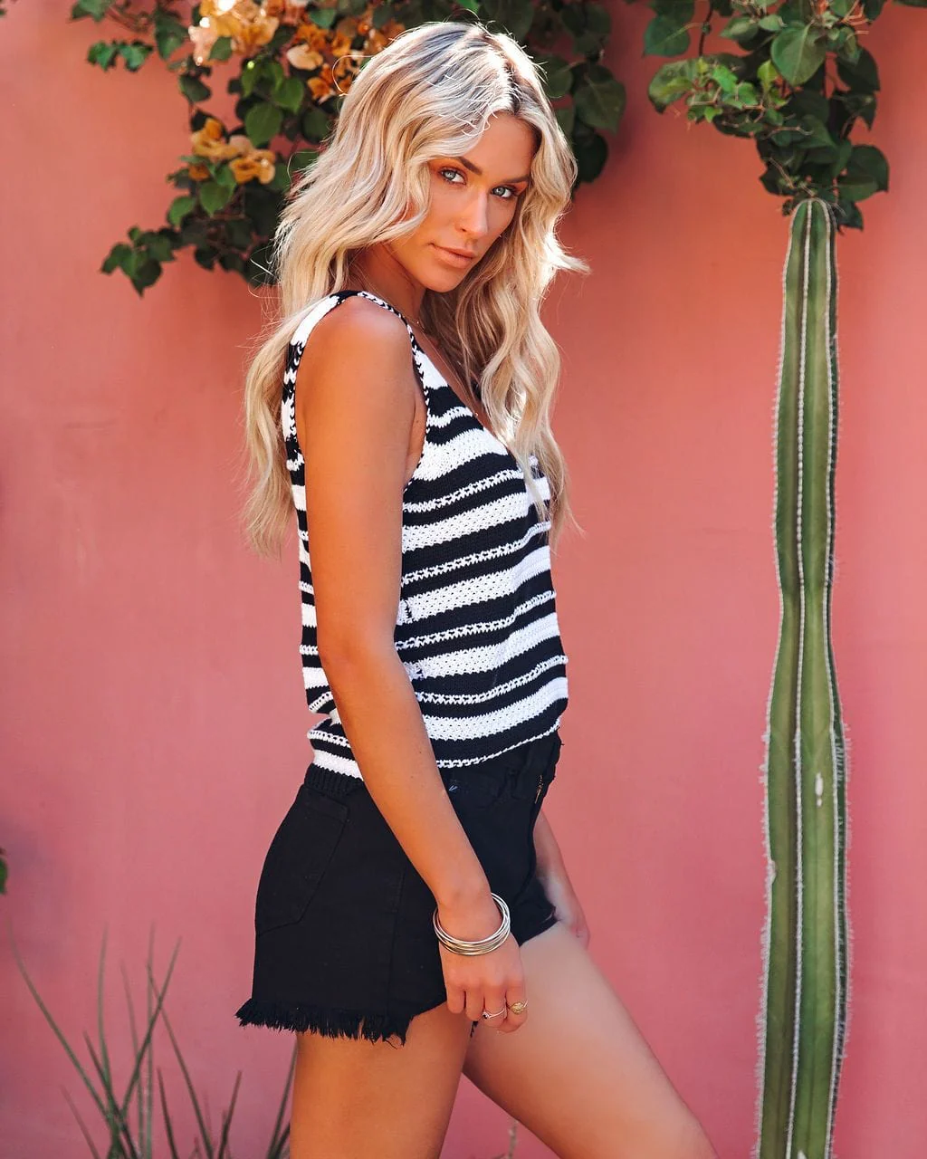 V Neck Striped Knit Top - Image 14
