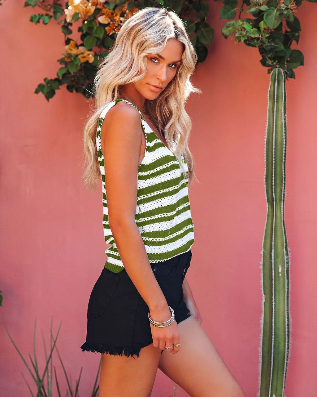 V Neck Striped Knit Top - Image 31