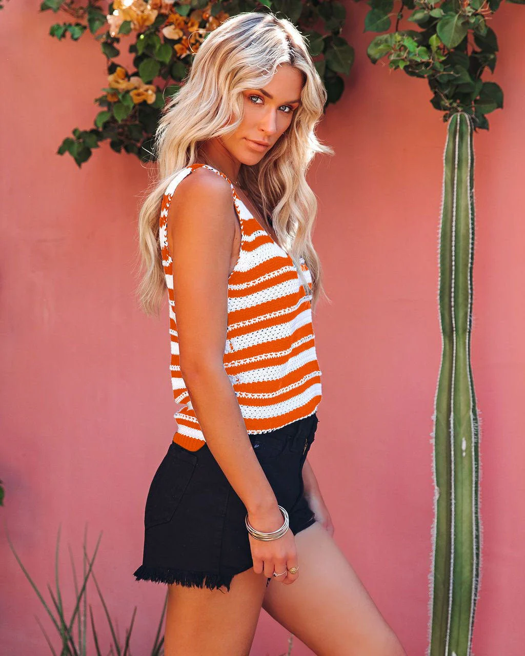 V Neck Striped Knit Top - Image 43