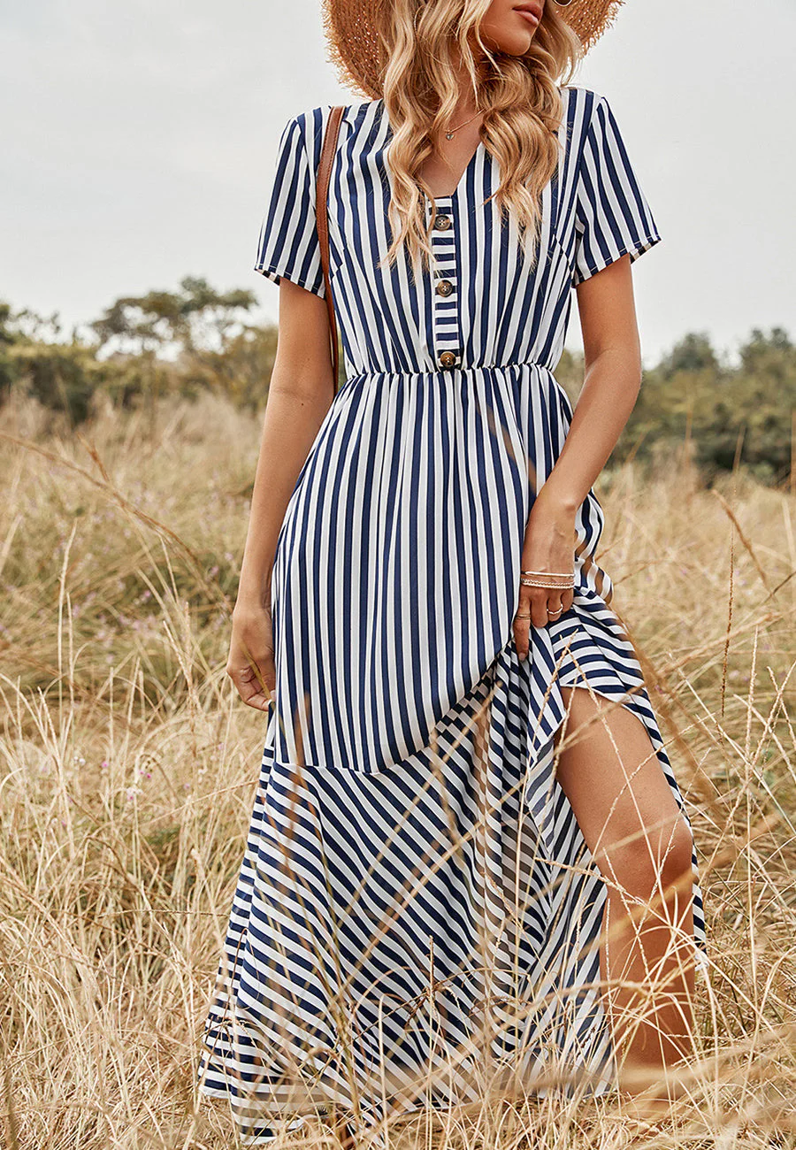 V Neck Striped Print Dress - Image 4