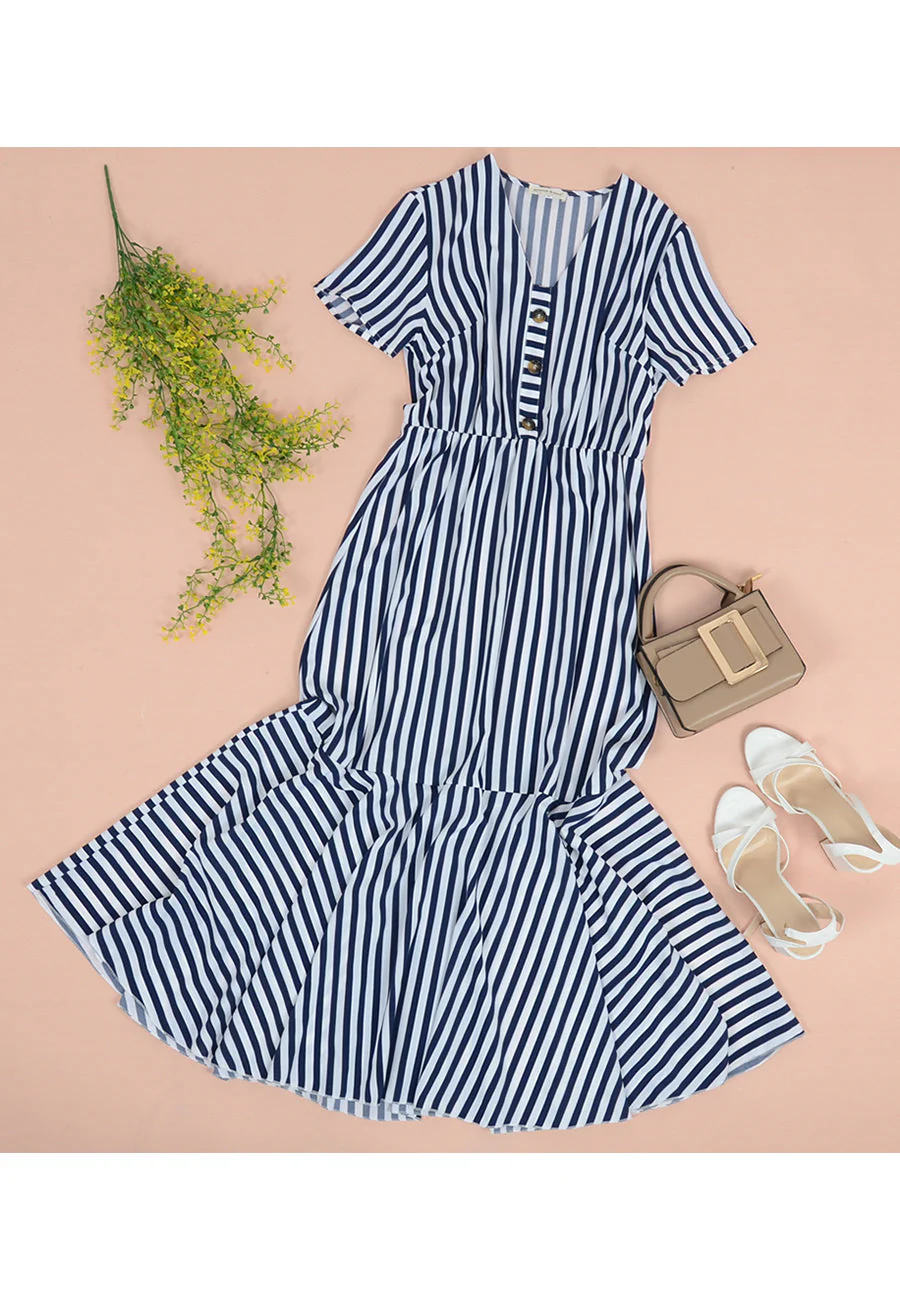V Neck Striped Print Dress - Image 6