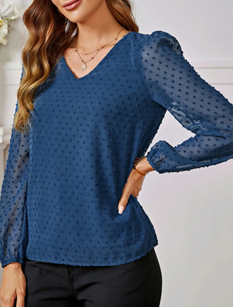 V Neck Swiss Dot Light Blouse - Image 3