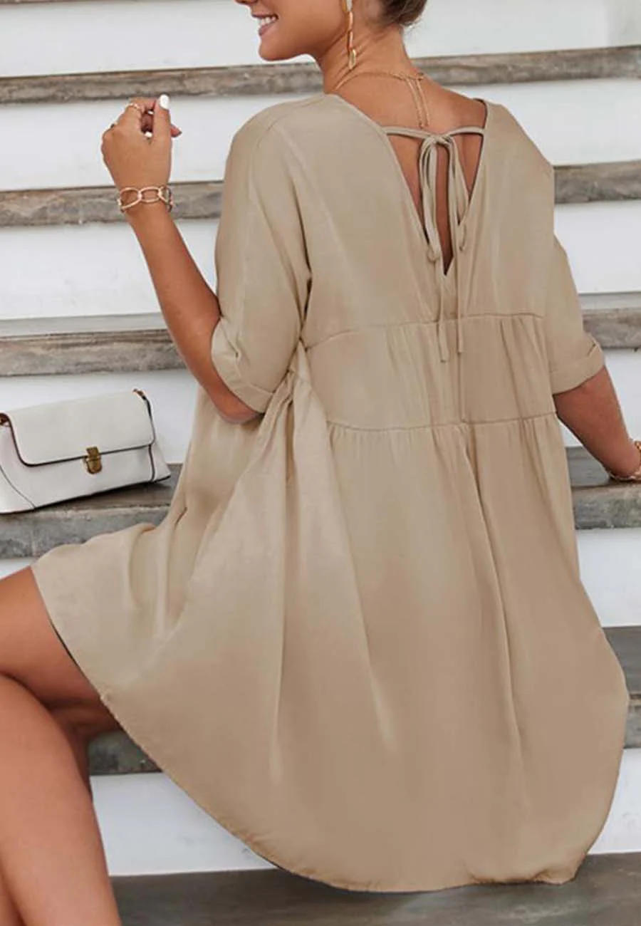 V Neck Tie Back Shift Dress - Image 14