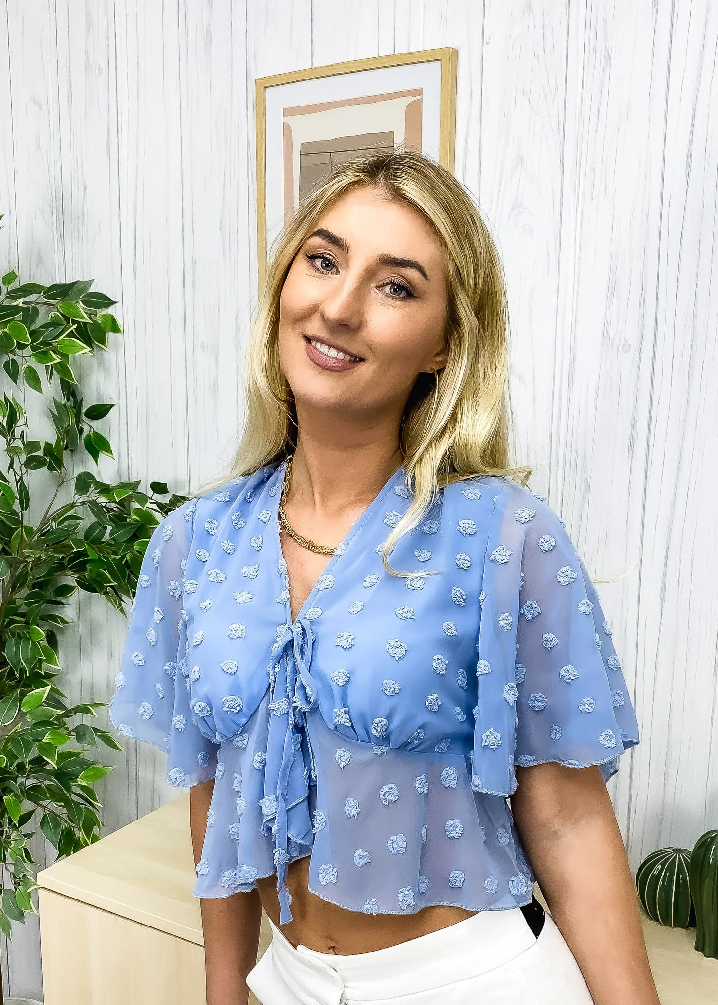 V Neck Tie Front Crop Top