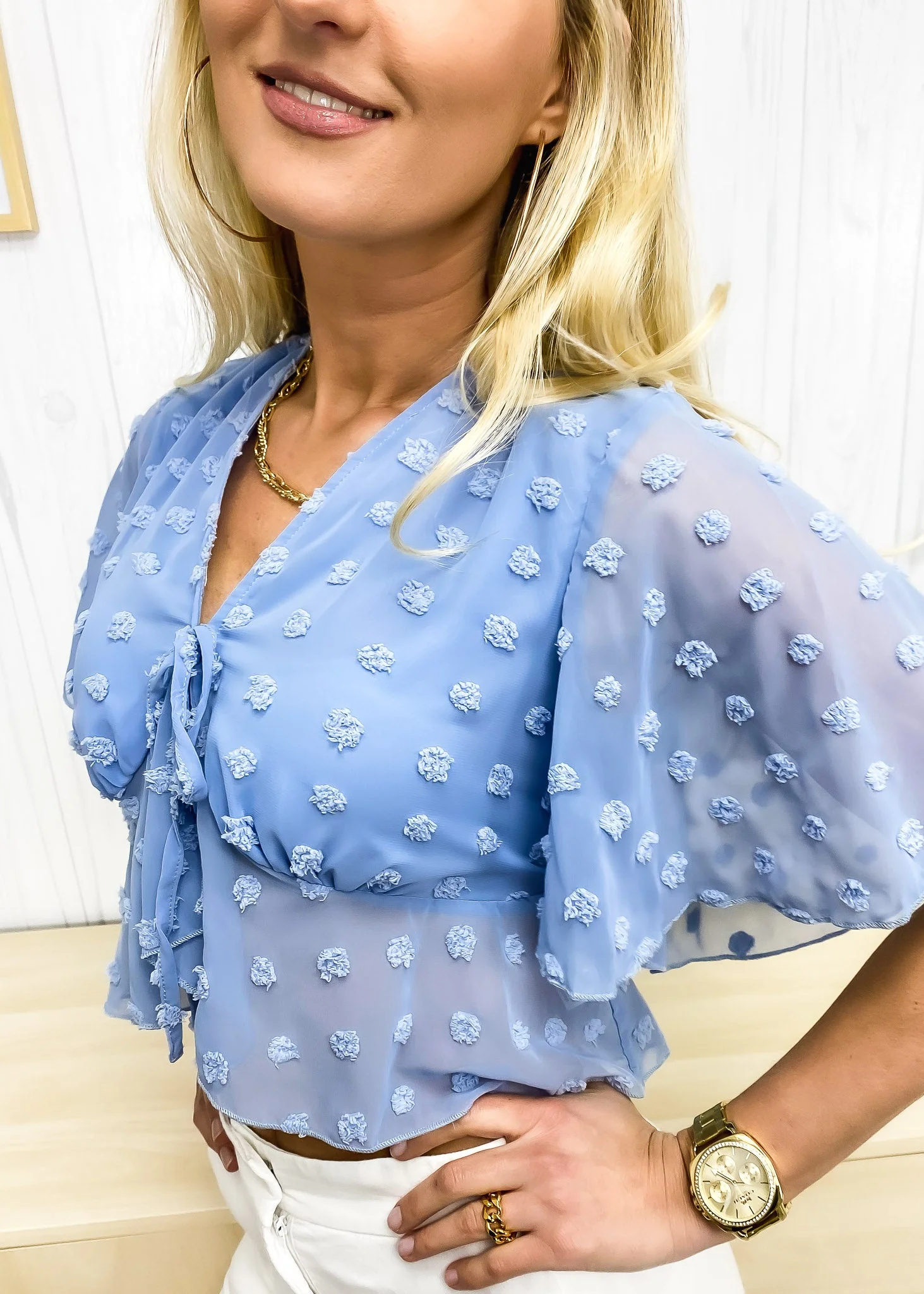 V Neck Tie Front Crop Top - Image 2