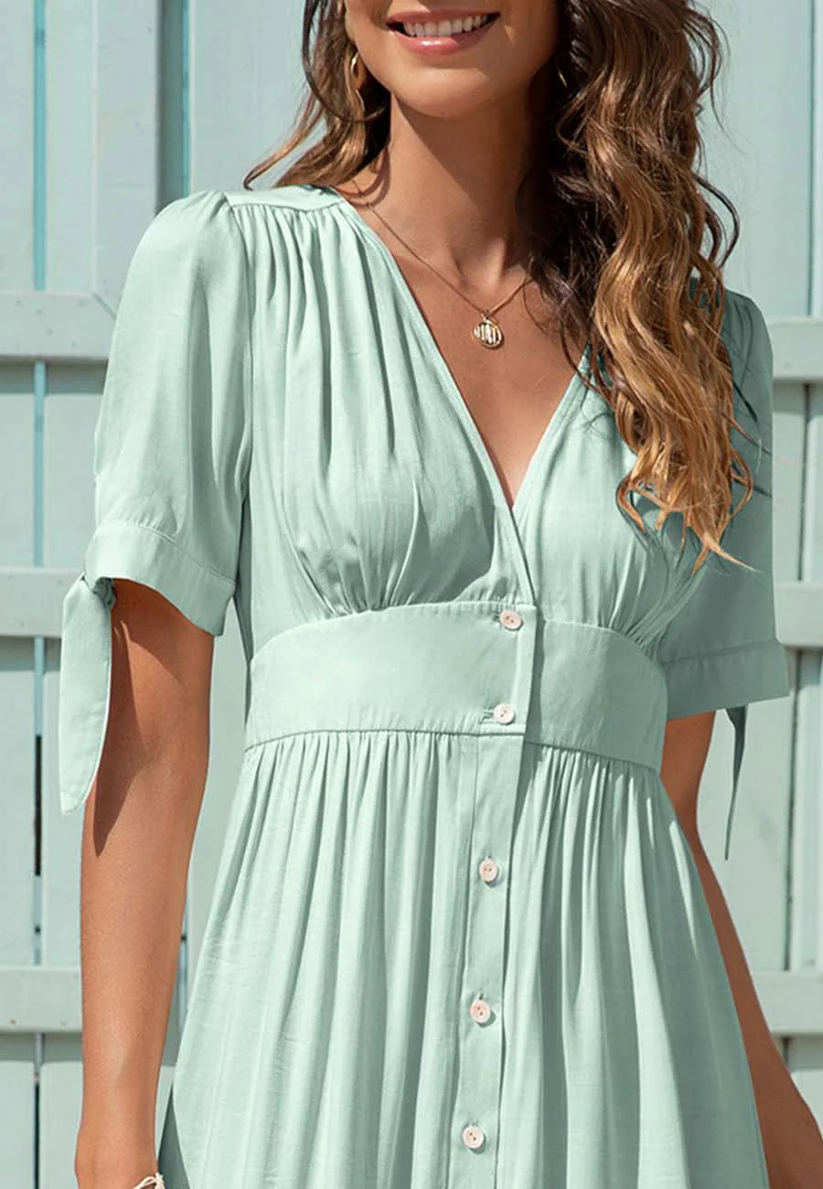 V Neck Tie Sleeve Dress - Image 10