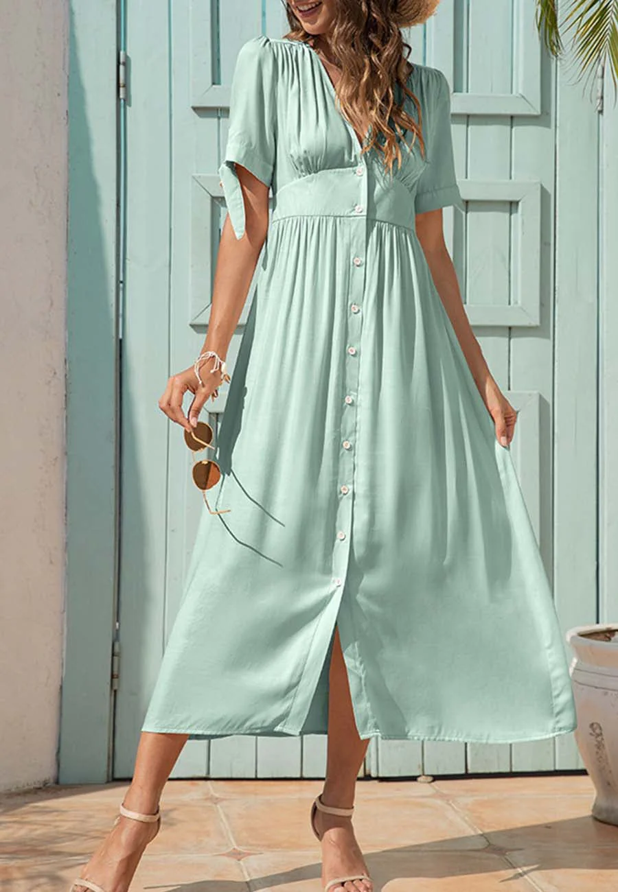 V Neck Tie Sleeve Dress - Image 11