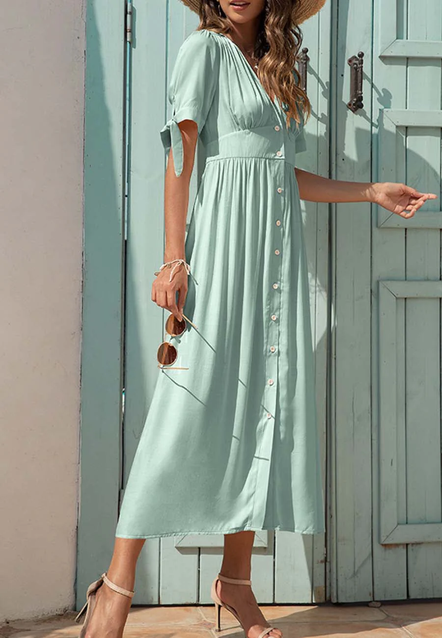 V Neck Tie Sleeve Dress - Image 12
