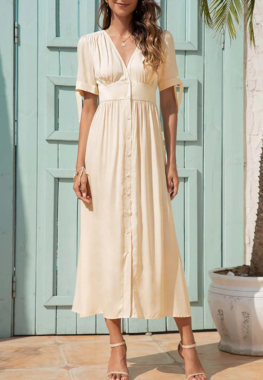 V Neck Tie Sleeve Dress - Image 3