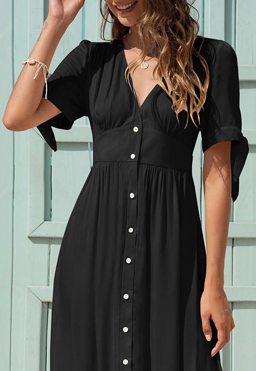 V Neck Tie Sleeve Dress - Image 6