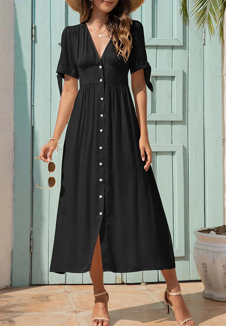 V Neck Tie Sleeve Dress - Image 7
