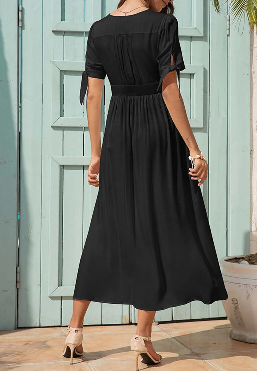 V Neck Tie Sleeve Dress - Image 9