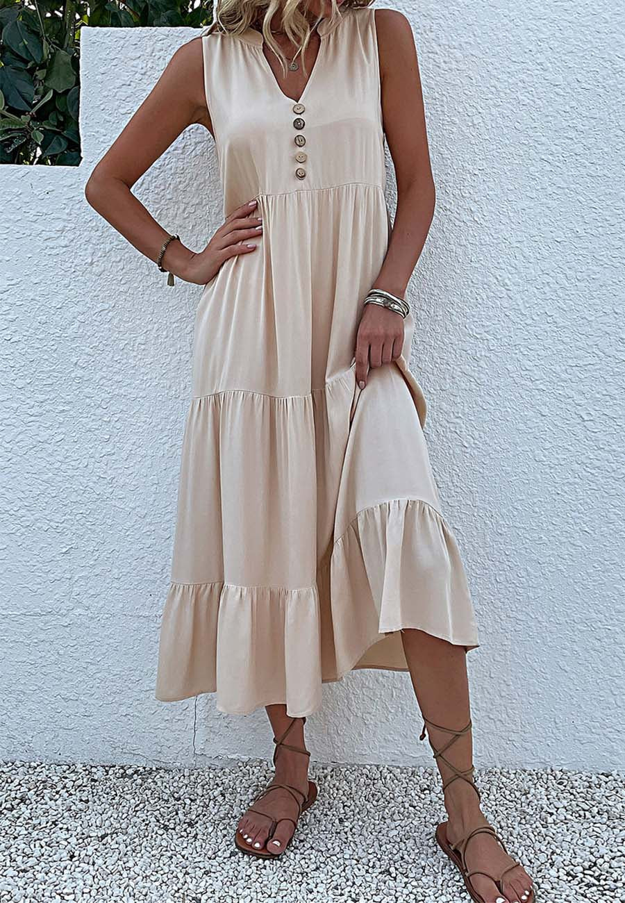 V Neck Tiered Midi Dress - Image 2