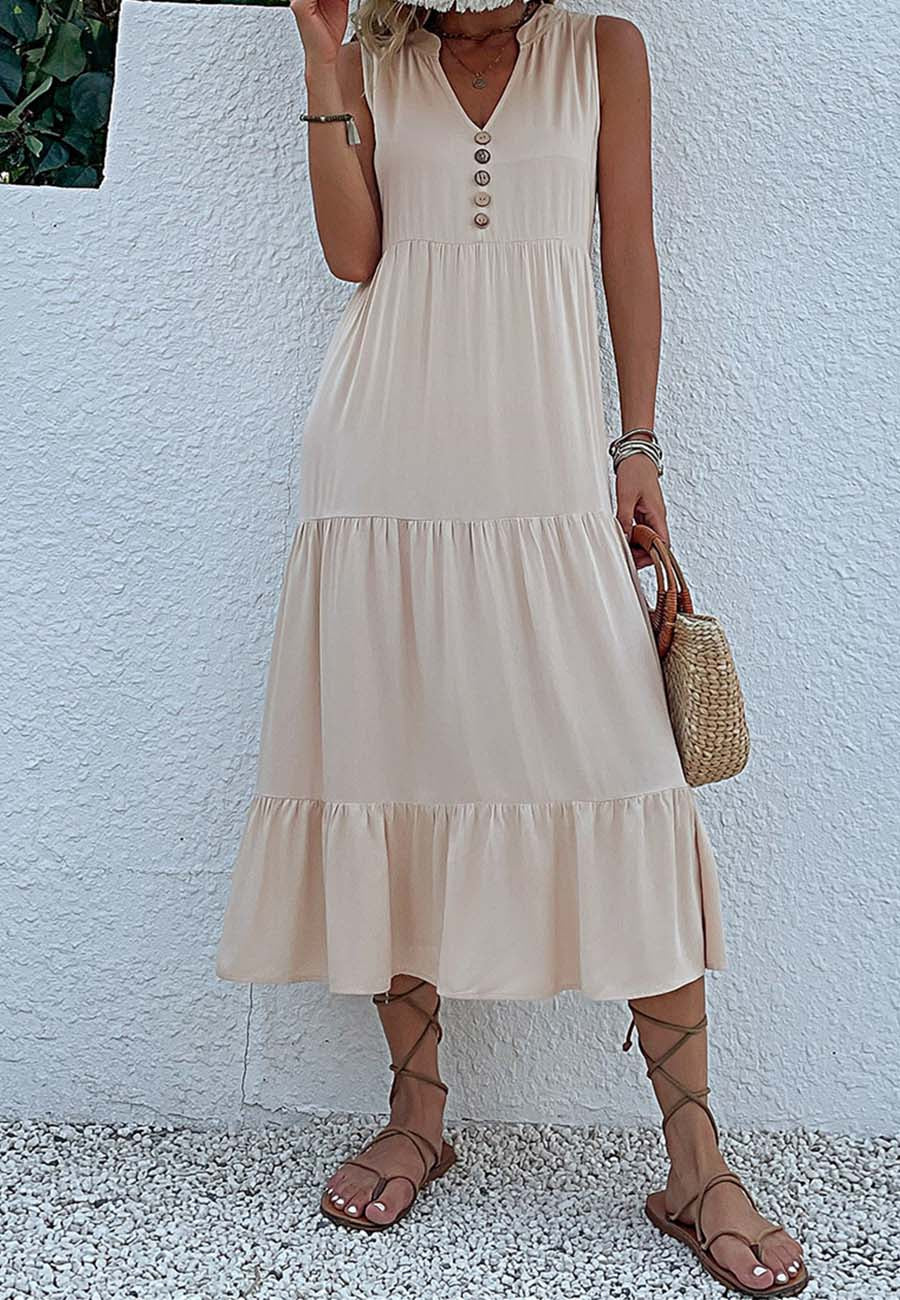 V Neck Tiered Midi Dress - Image 3