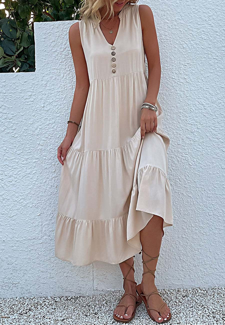 V Neck Tiered Midi Dress - Image 5