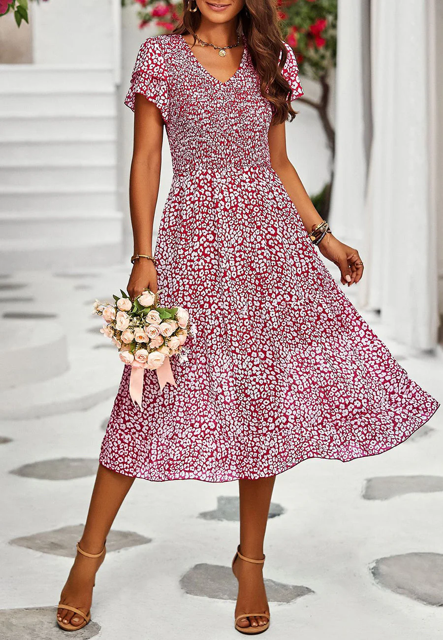 V Neck Tiered Sleeves Dress - Image 19