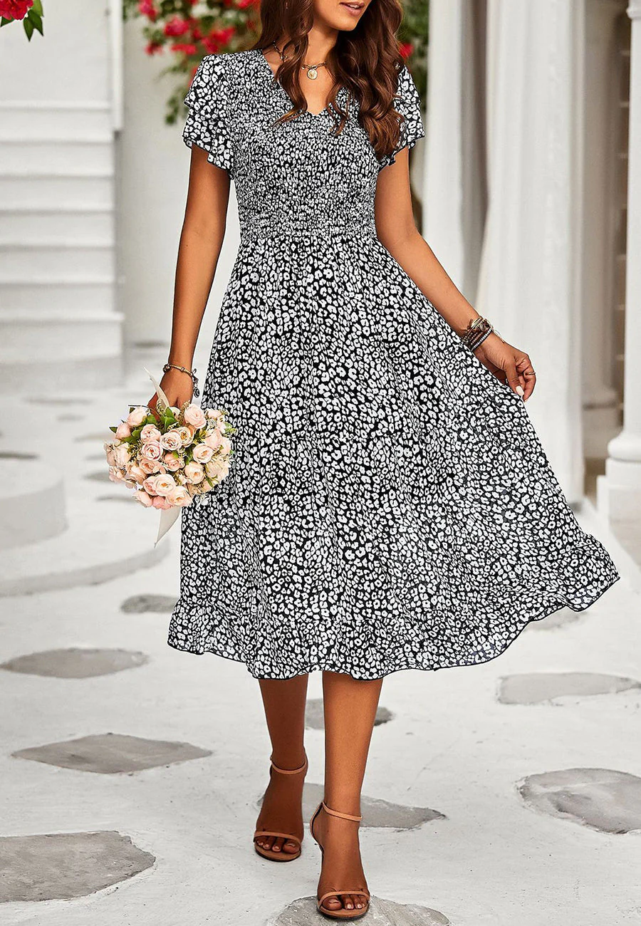 V Neck Tiered Sleeves Dress - Image 2