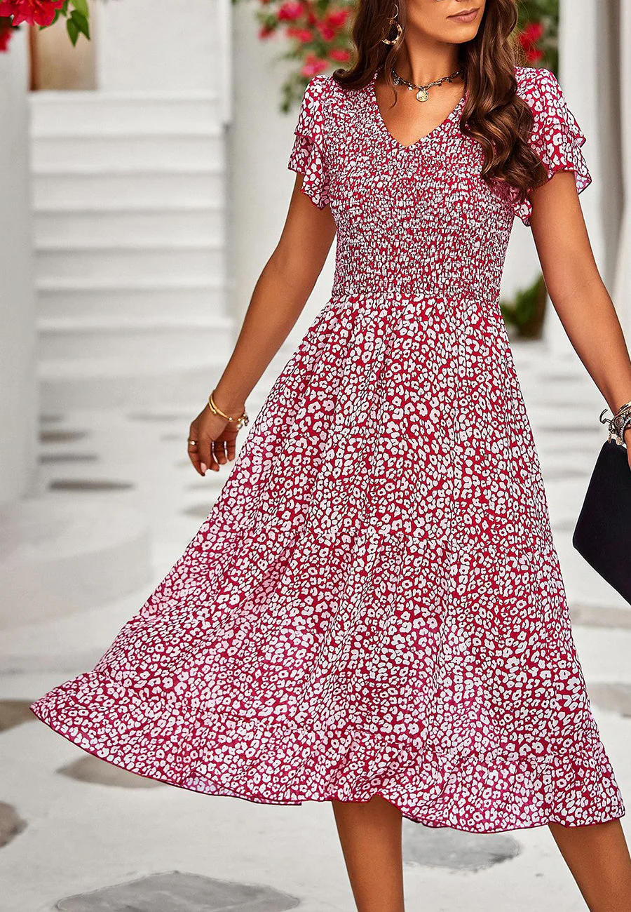 V Neck Tiered Sleeves Dress - Image 20