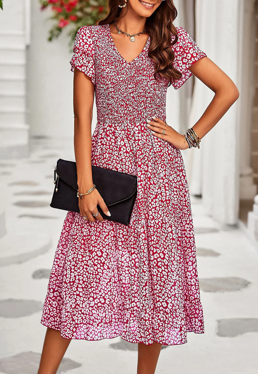 V Neck Tiered Sleeves Dress - Image 22