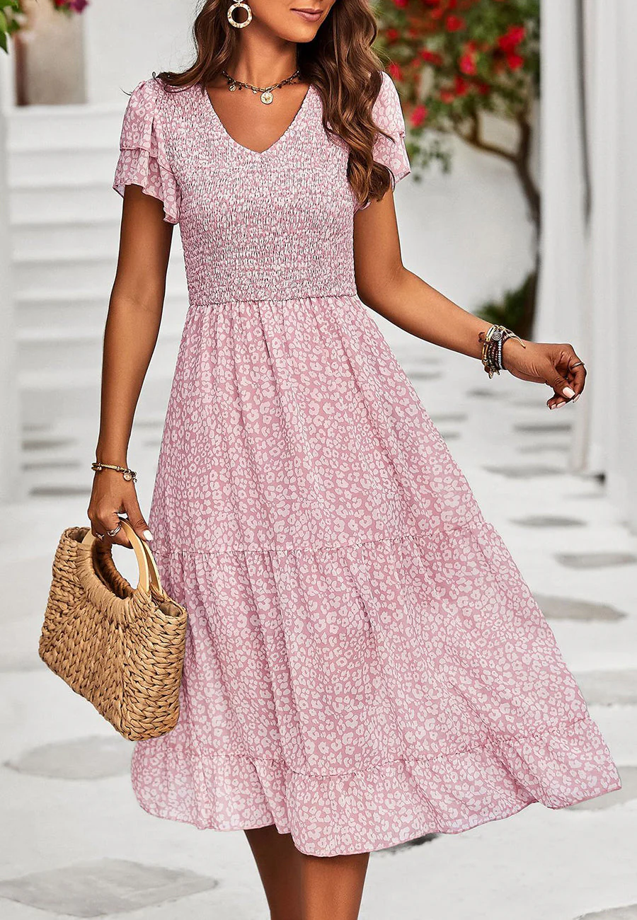 V Neck Tiered Sleeves Dress - Image 25