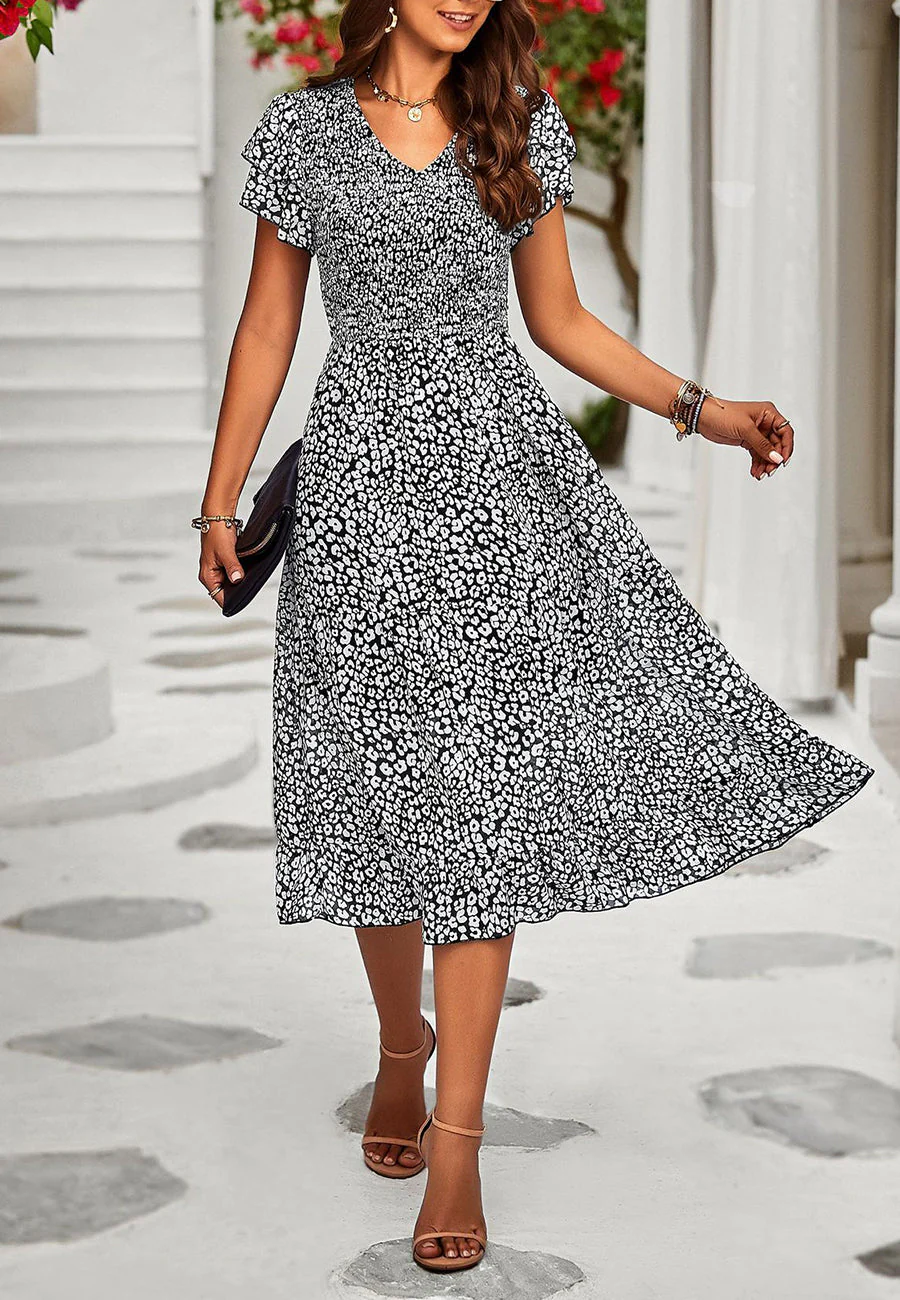V Neck Tiered Sleeves Dress - Image 3