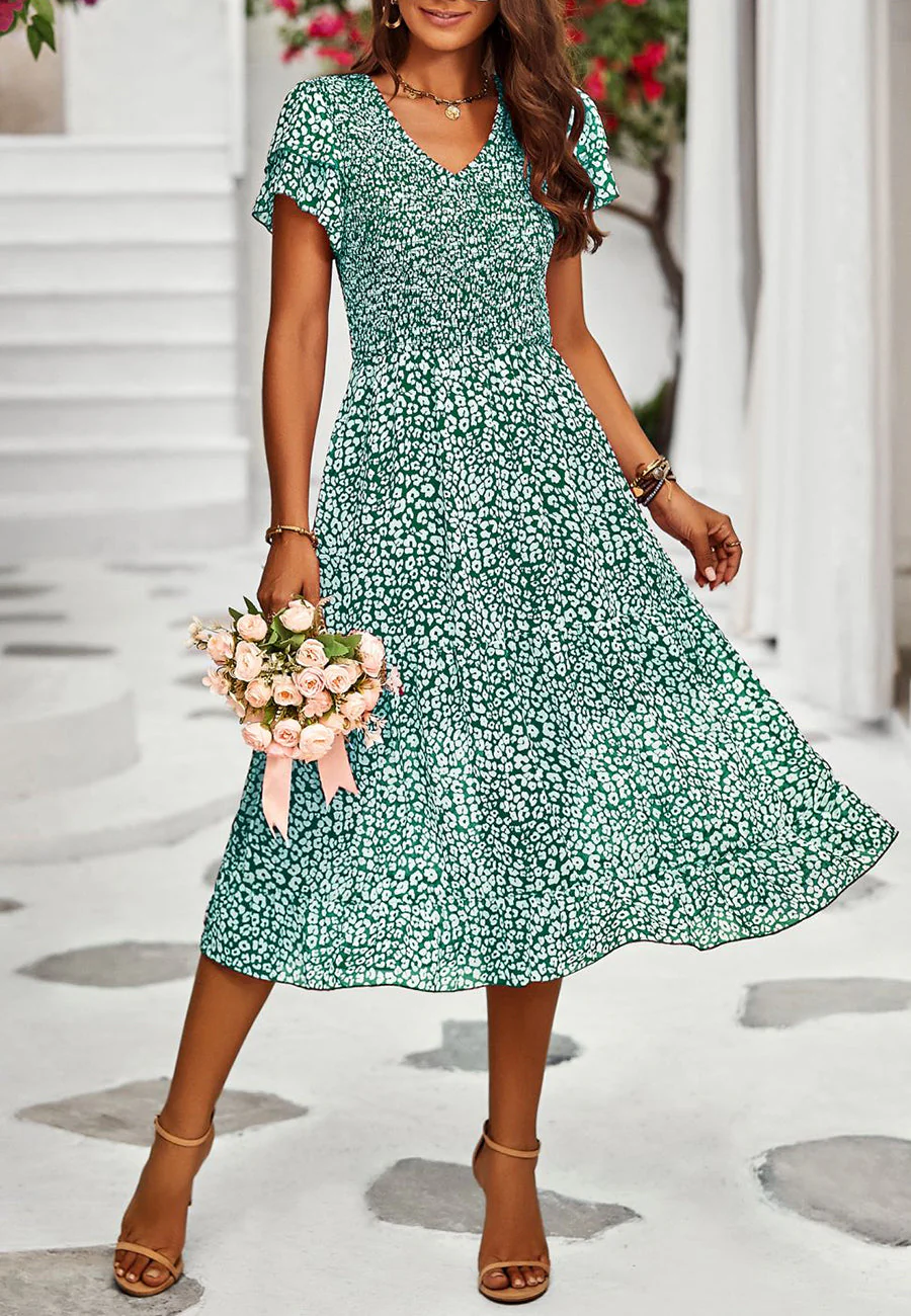 V Neck Tiered Sleeves Dress - Image 33
