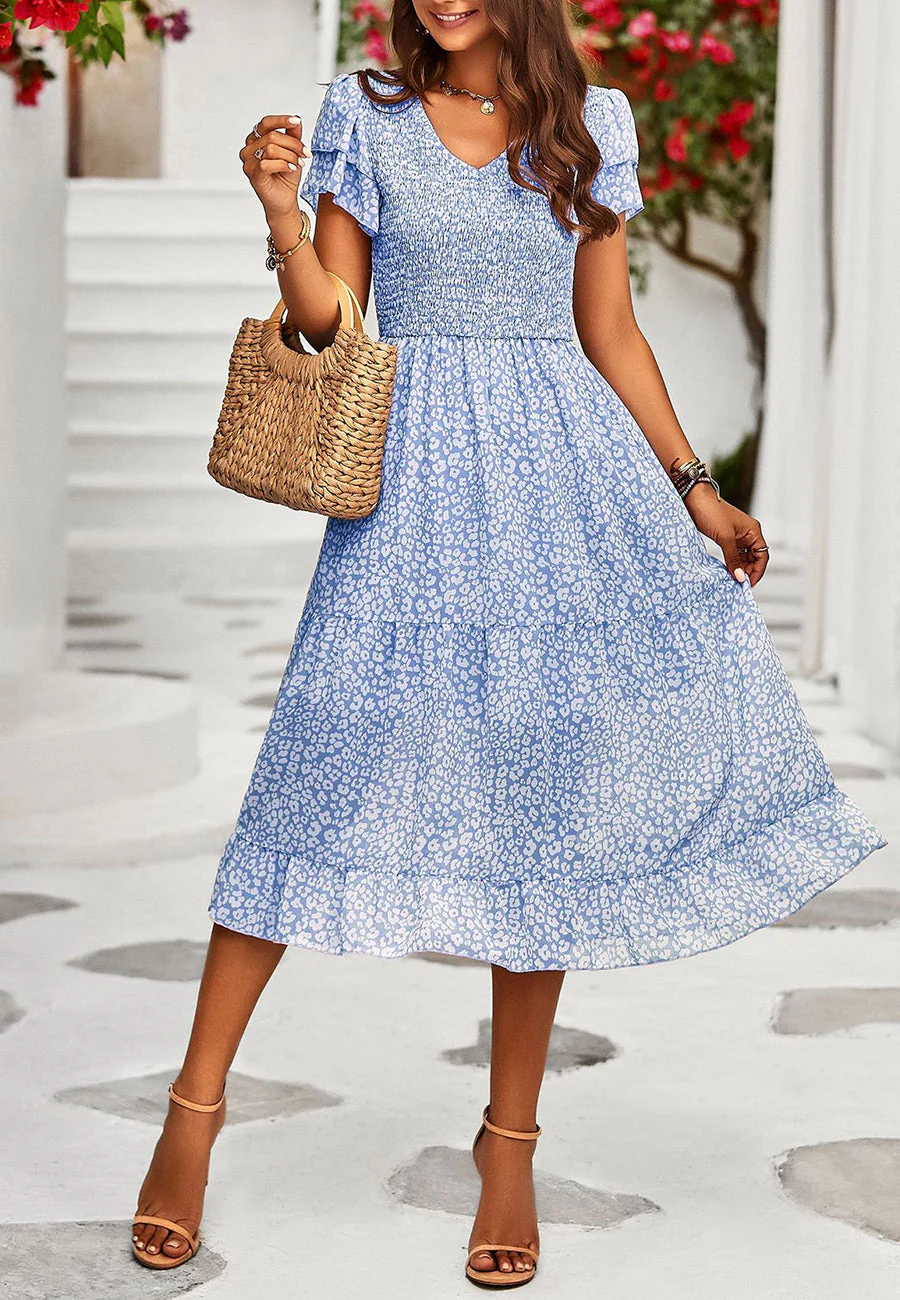 V Neck Tiered Sleeves Dress - Image 8