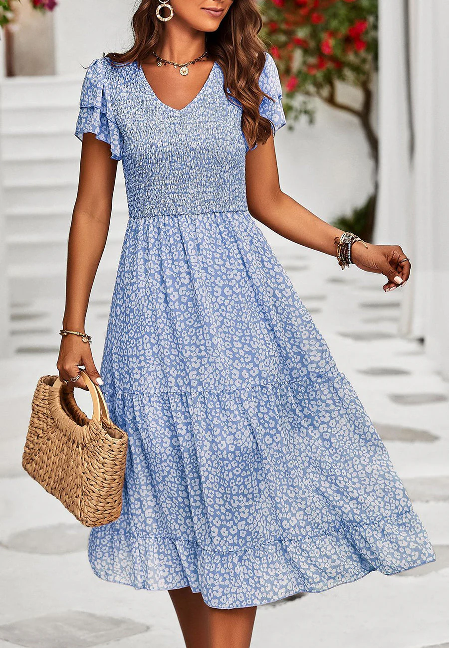 V Neck Tiered Sleeves Dress - Image 9