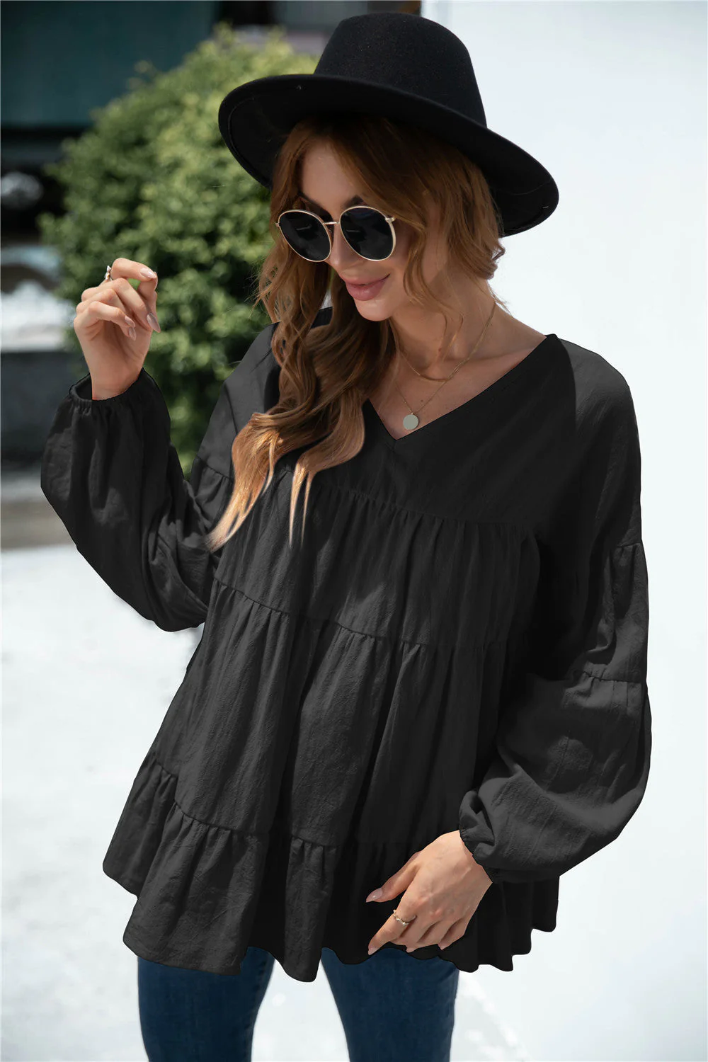 V-Neck Transitional Gathered Blouse - Image 6