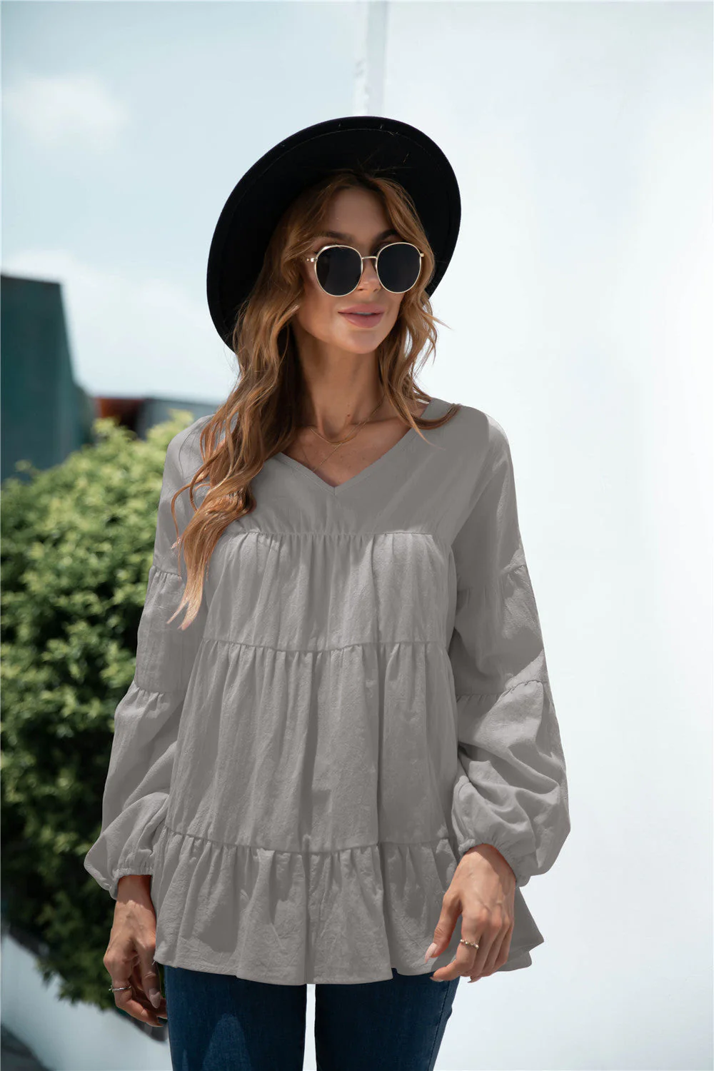 V-Neck Transitional Gathered Blouse - Image 8