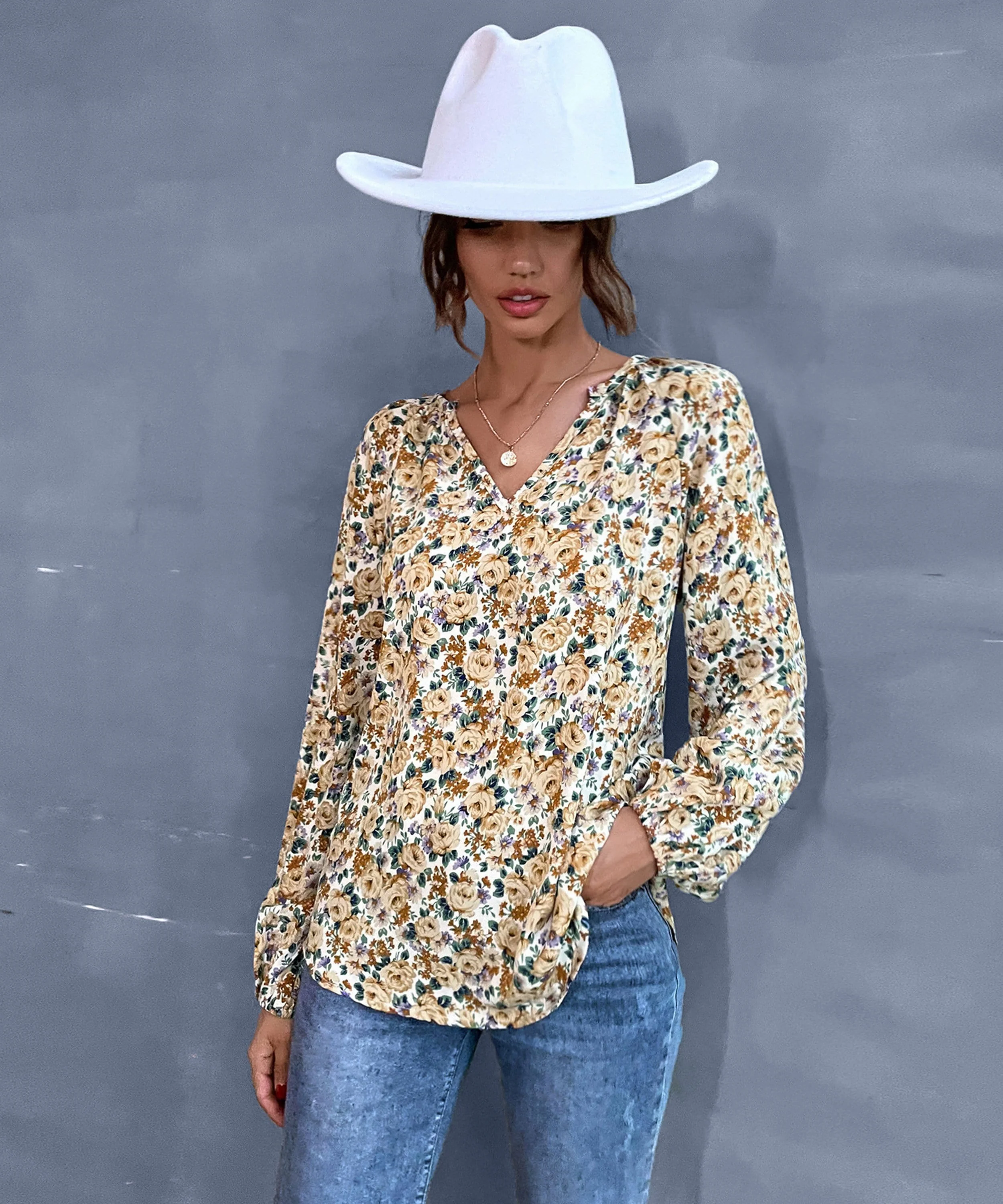 V Neck Vintage Floral Blouse - Image 4