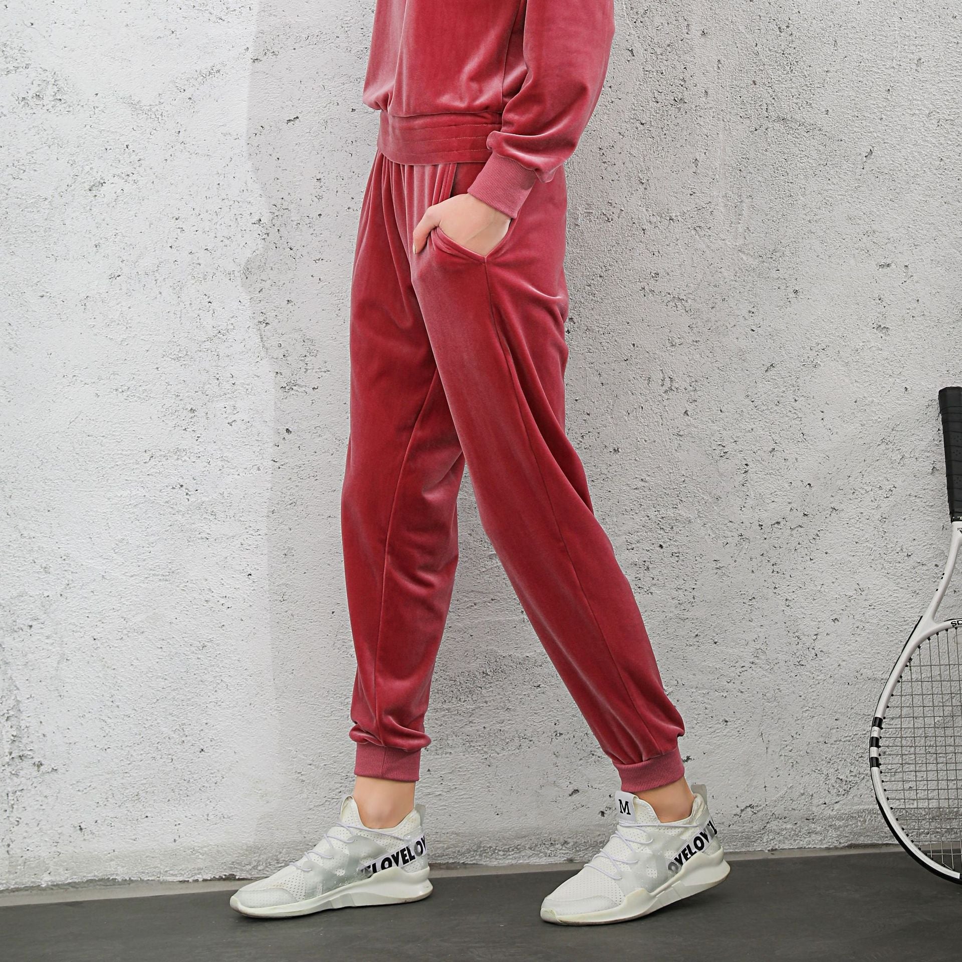 Velvet Elastic Cuffs Sweatpants - Image 12