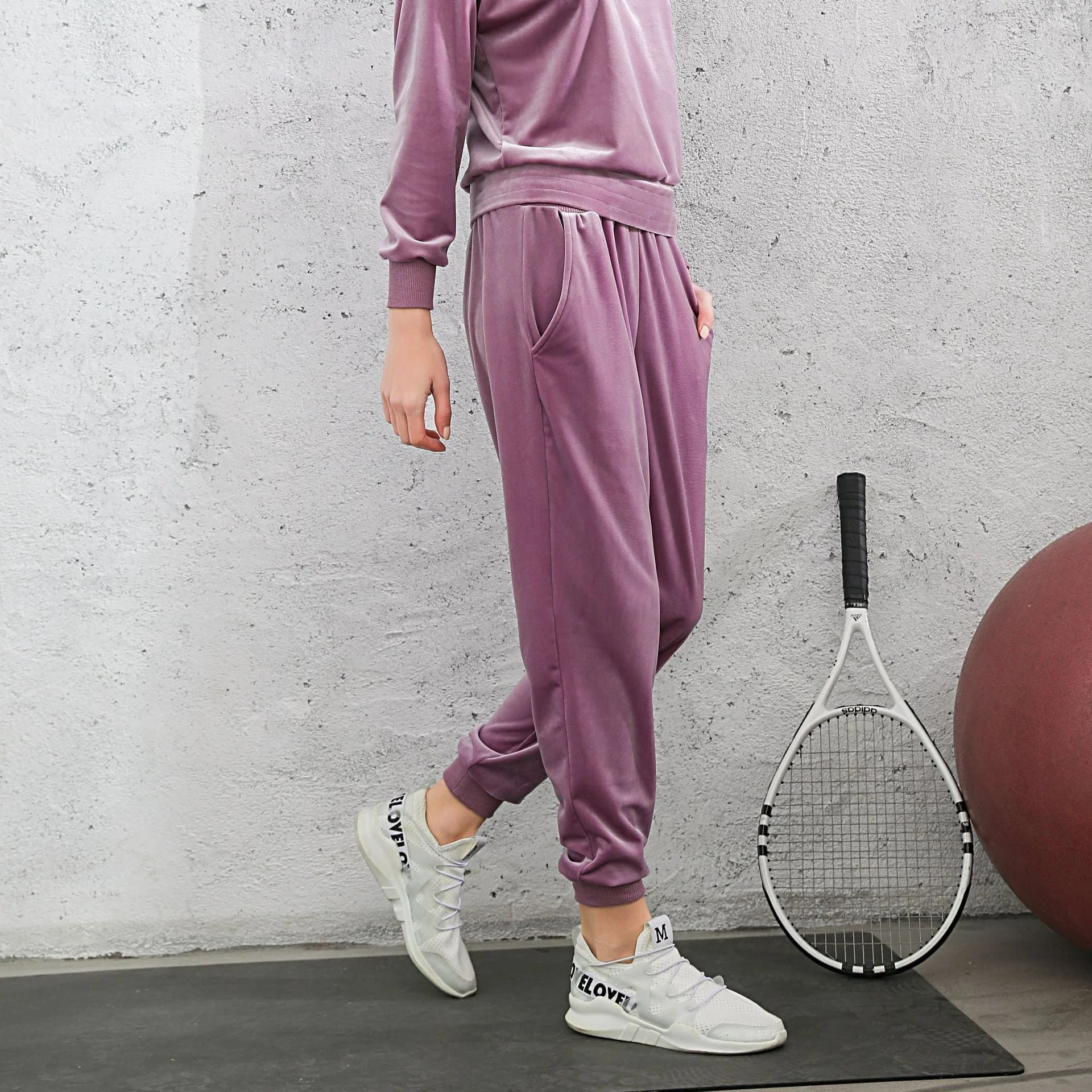 Velvet Elastic Cuffs Sweatpants - Image 8