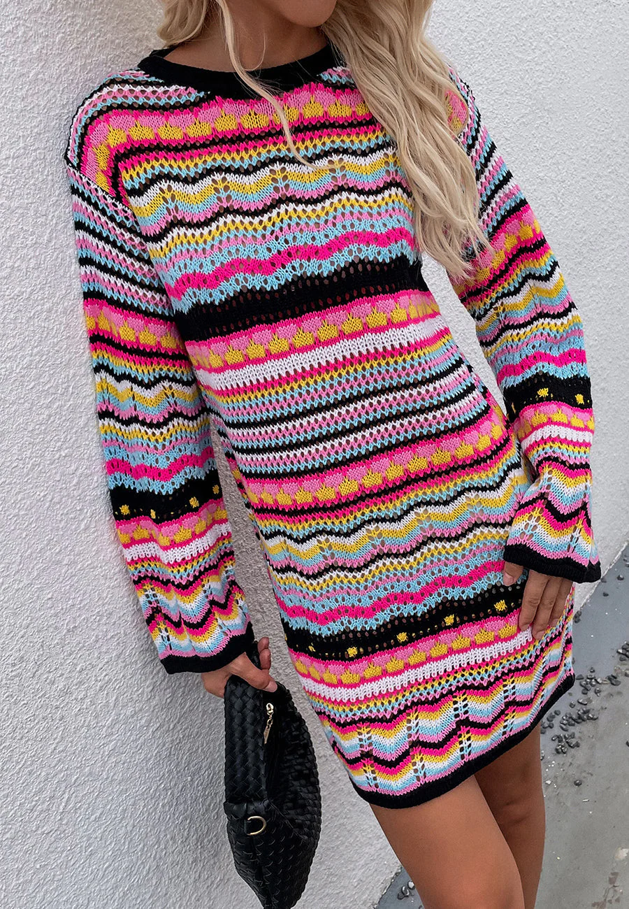 Vibrant Holiday Knit Sweater Dress - Image 3